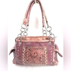 American Bling Pink Rose Faux Leather Concealed Carry Western Shoulder Bag Studs